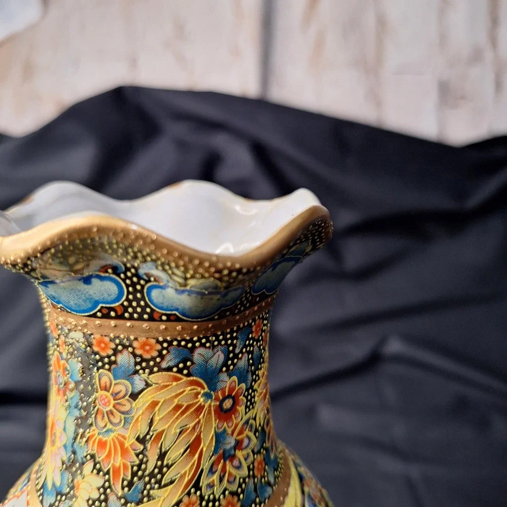 Vintage Satsuma Style Moriage Vase Madonna and Child Angels Gold Gilt Floral 8.5